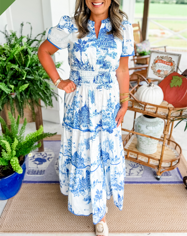 Women's Maxi Toile Print Tiered Dress