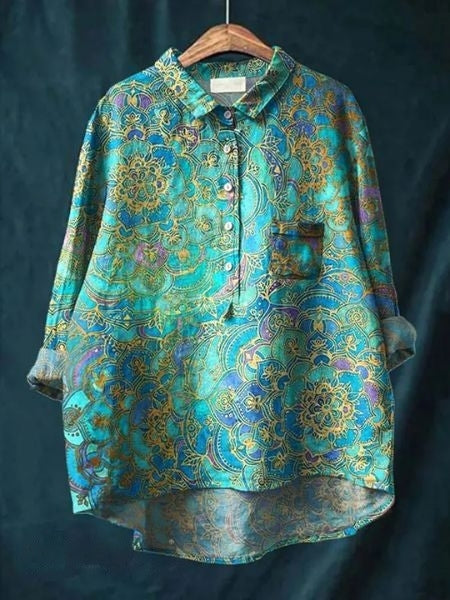 Women's Floral Print Blouse Button-Front
