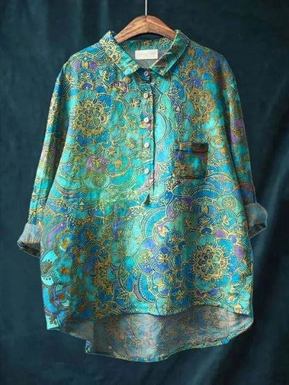 Women's Floral Print Blouse Button-Front