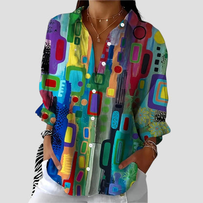 Women's Long Sleeve Abstract Print Blouse - Vonnera