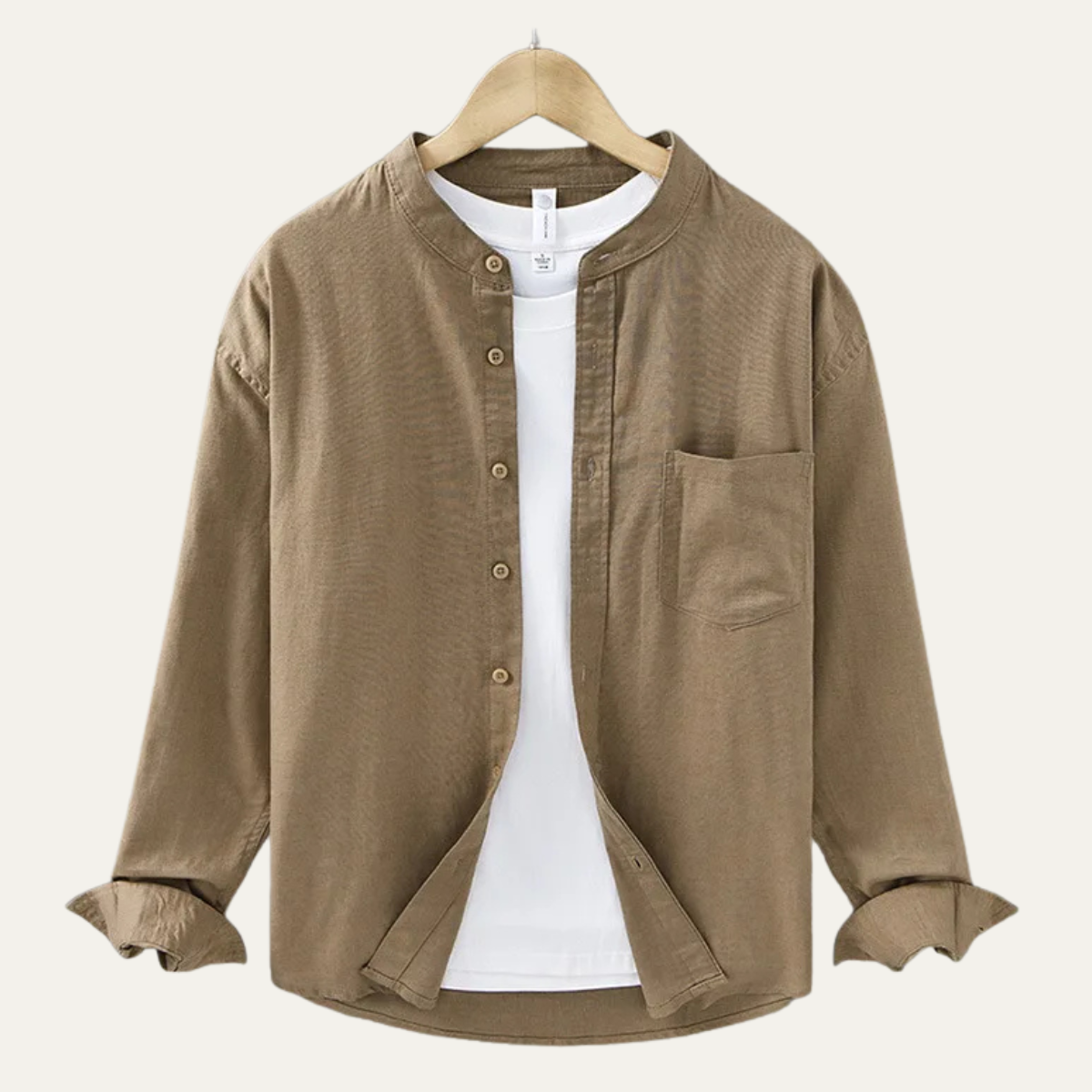 Men's Loose Fit Cotton Linen Shirt Mandarin Collar