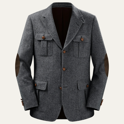 Men's Tweed Blazer Jacket with Elbow Patches - Vonnera