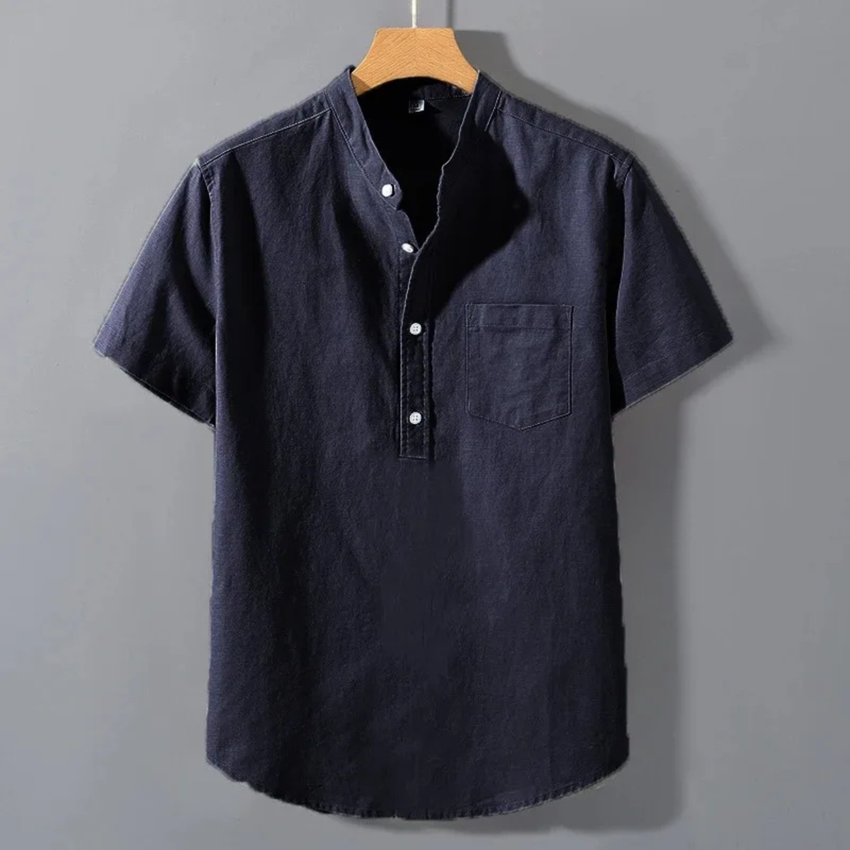 Men's Cotton Henley Shirt Stand Collar
