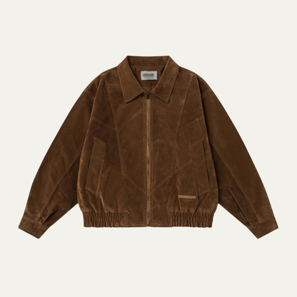 Men's Suede Bomber Jacket Zip Up Retro Style - Vonnera