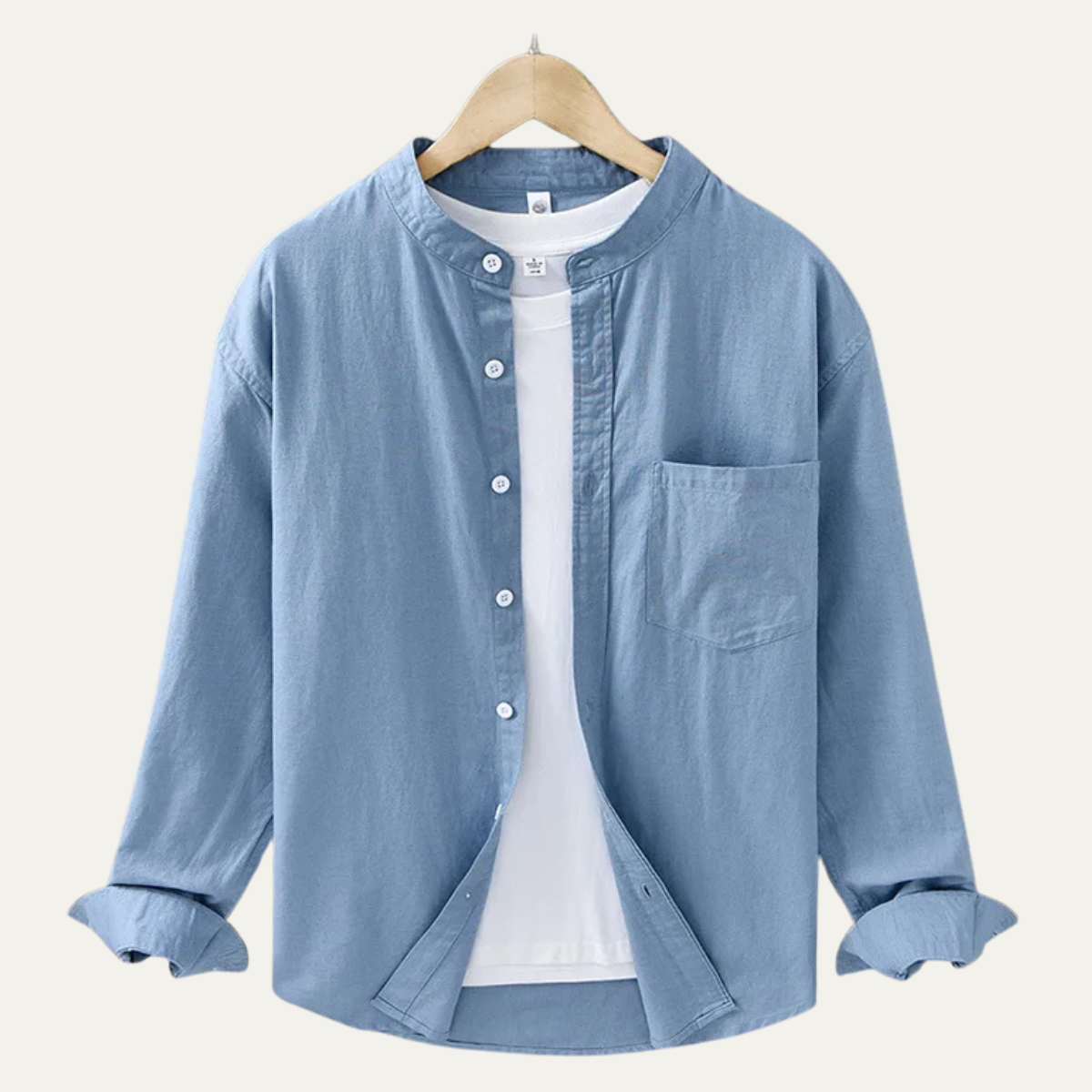 Men's Loose Fit Cotton Linen Shirt Mandarin Collar