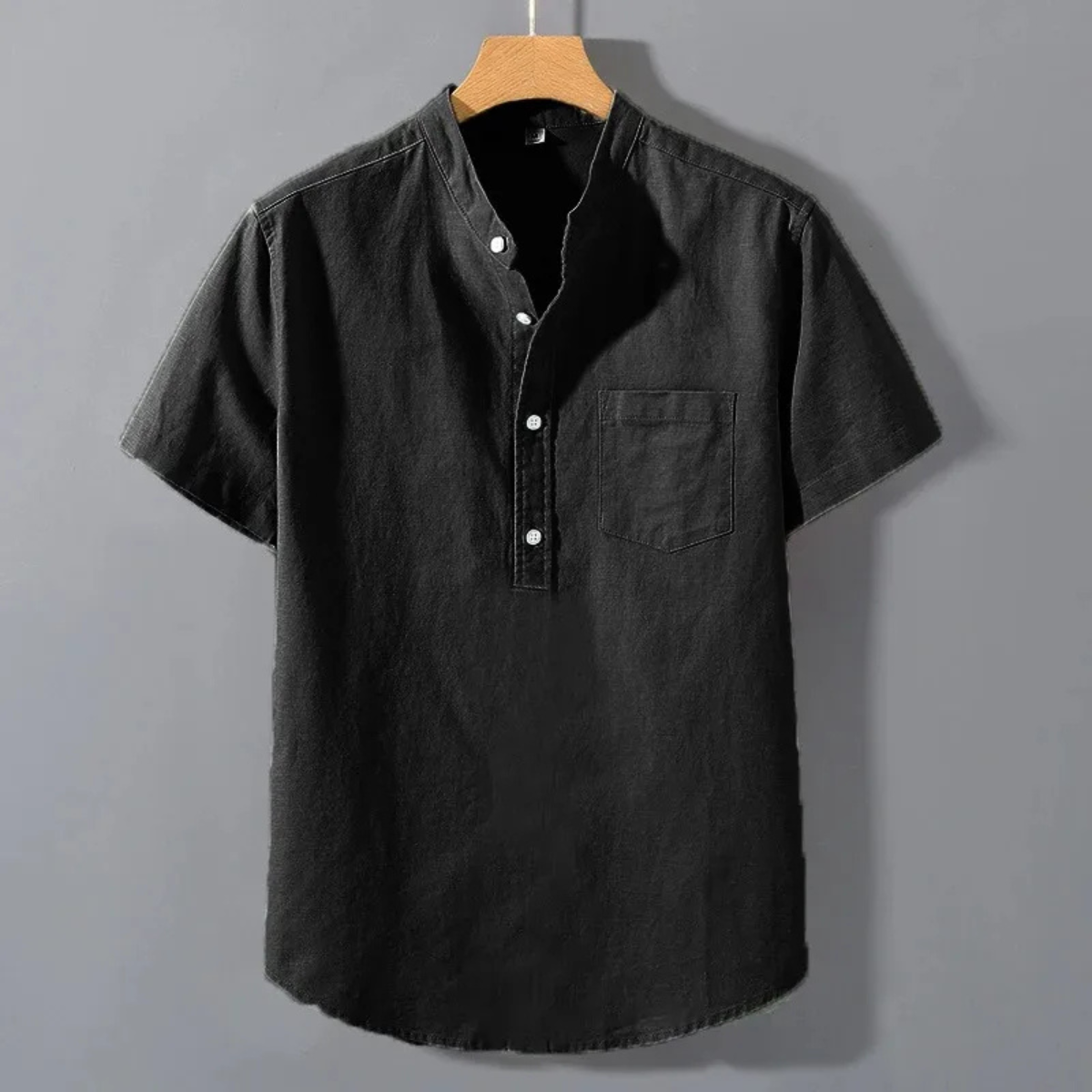 Men's Cotton Henley Shirt Stand Collar