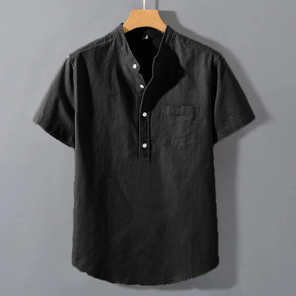 Men's Cotton Henley Shirt Stand Collar