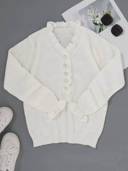 Women's Ruffle Blouse Decorative Buttons