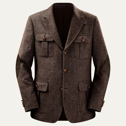Men's Tweed Blazer Jacket with Elbow Patches