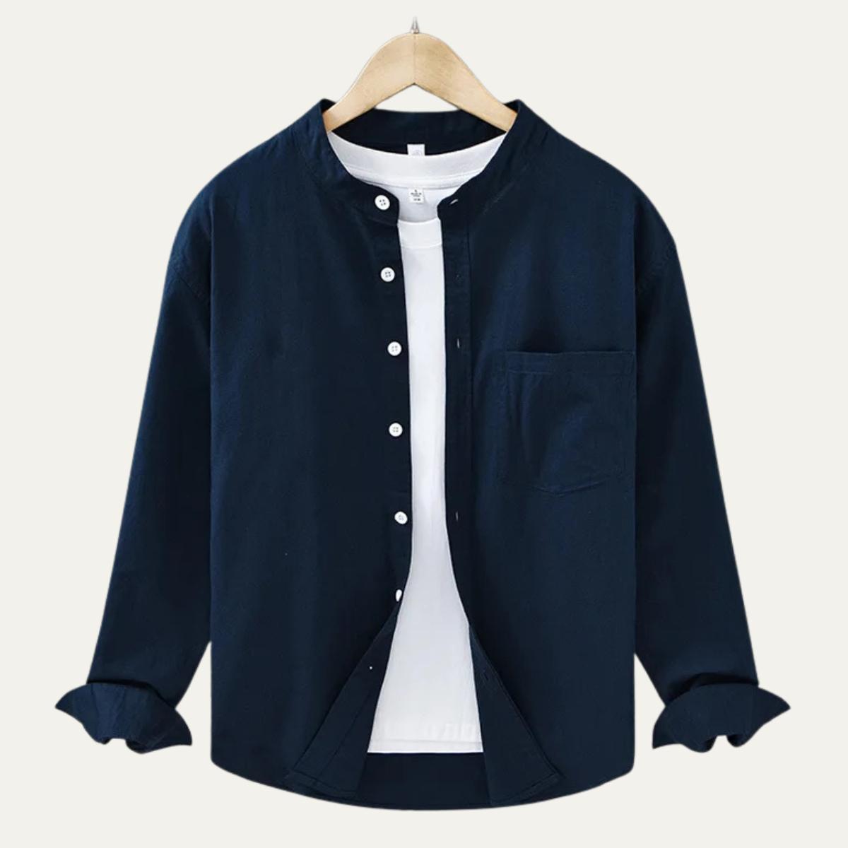 Men's Loose Fit Cotton Linen Shirt Mandarin Collar