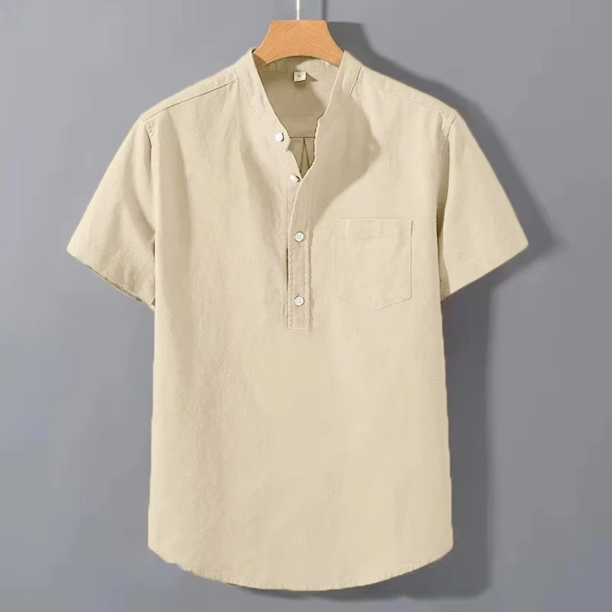 Men's Casual Henley Shirt Stand Collar Cotton