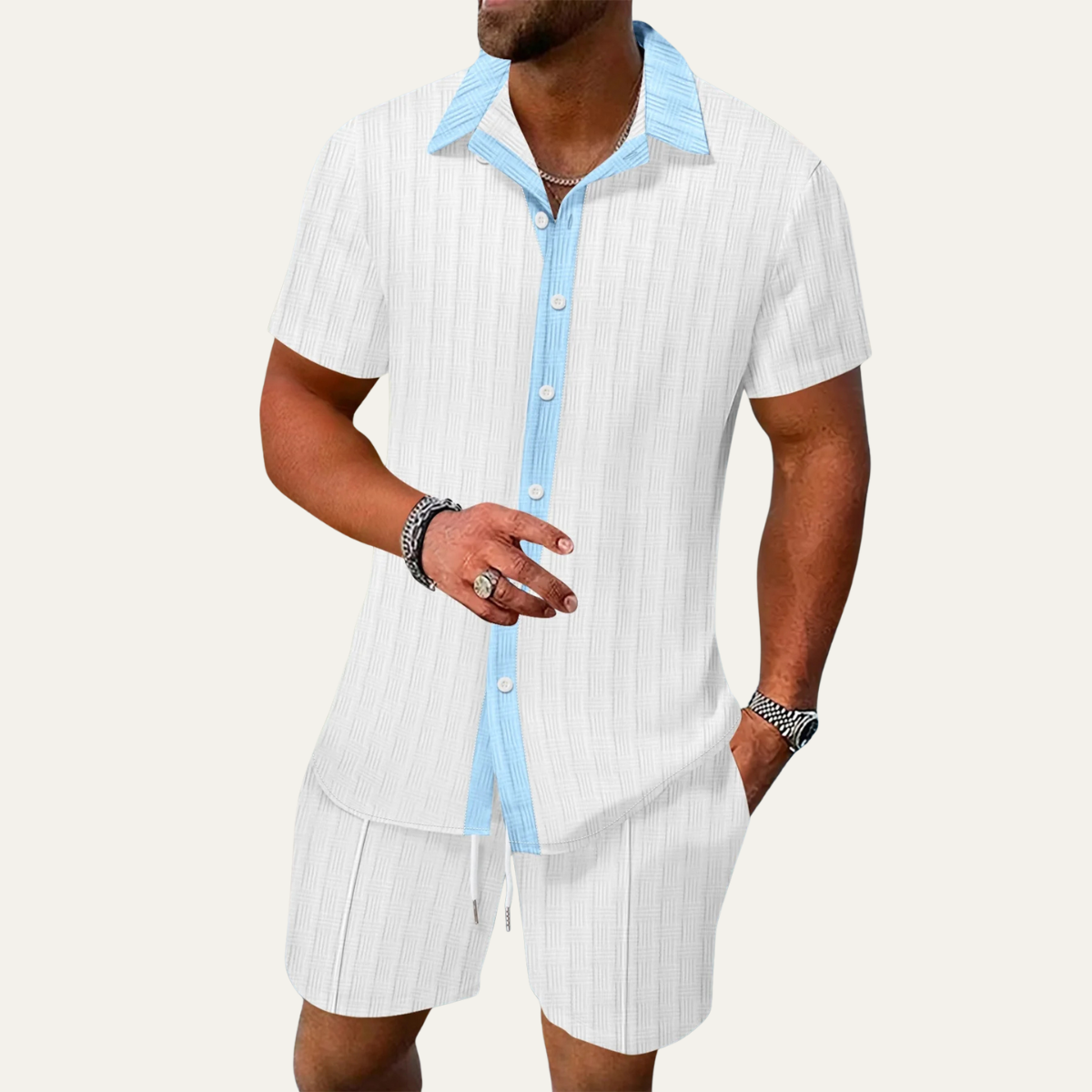 Men's Breathable Short Sleeve Shirt And Shorts Set