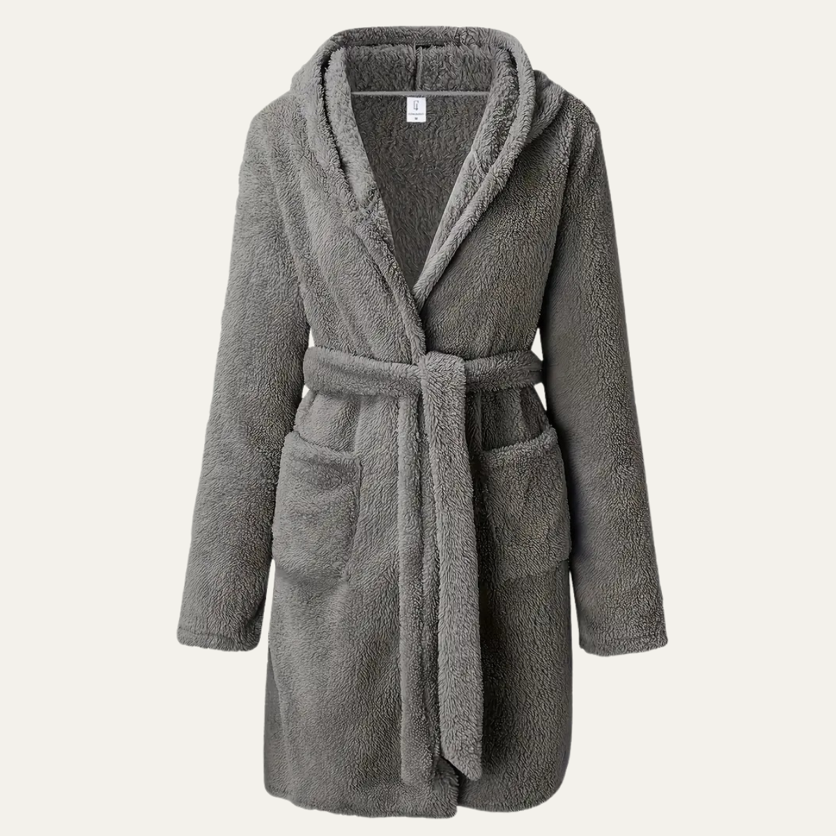 Men's Gray Fleece Hooded Bathrobe With Pockets - Vonnera