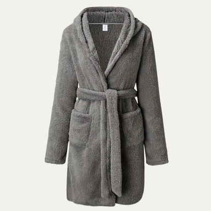 Men's Gray Fleece Hooded Bathrobe With Pockets - Vonnera