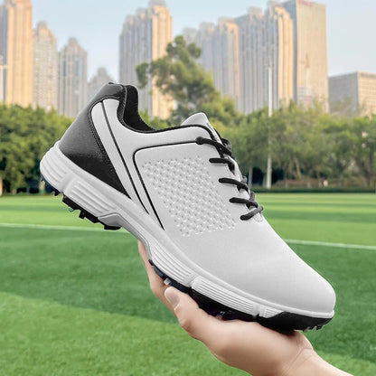 Mens Golf Shoes Waterproof Leather Black
