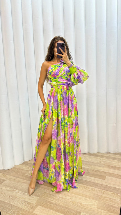 Women's One-Shoulder Maxi Dress Side Slit