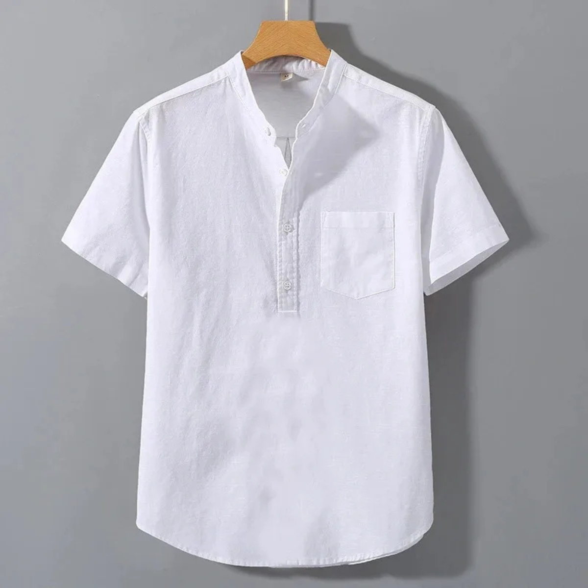 Men's Casual Henley Shirt Stand Collar Cotton