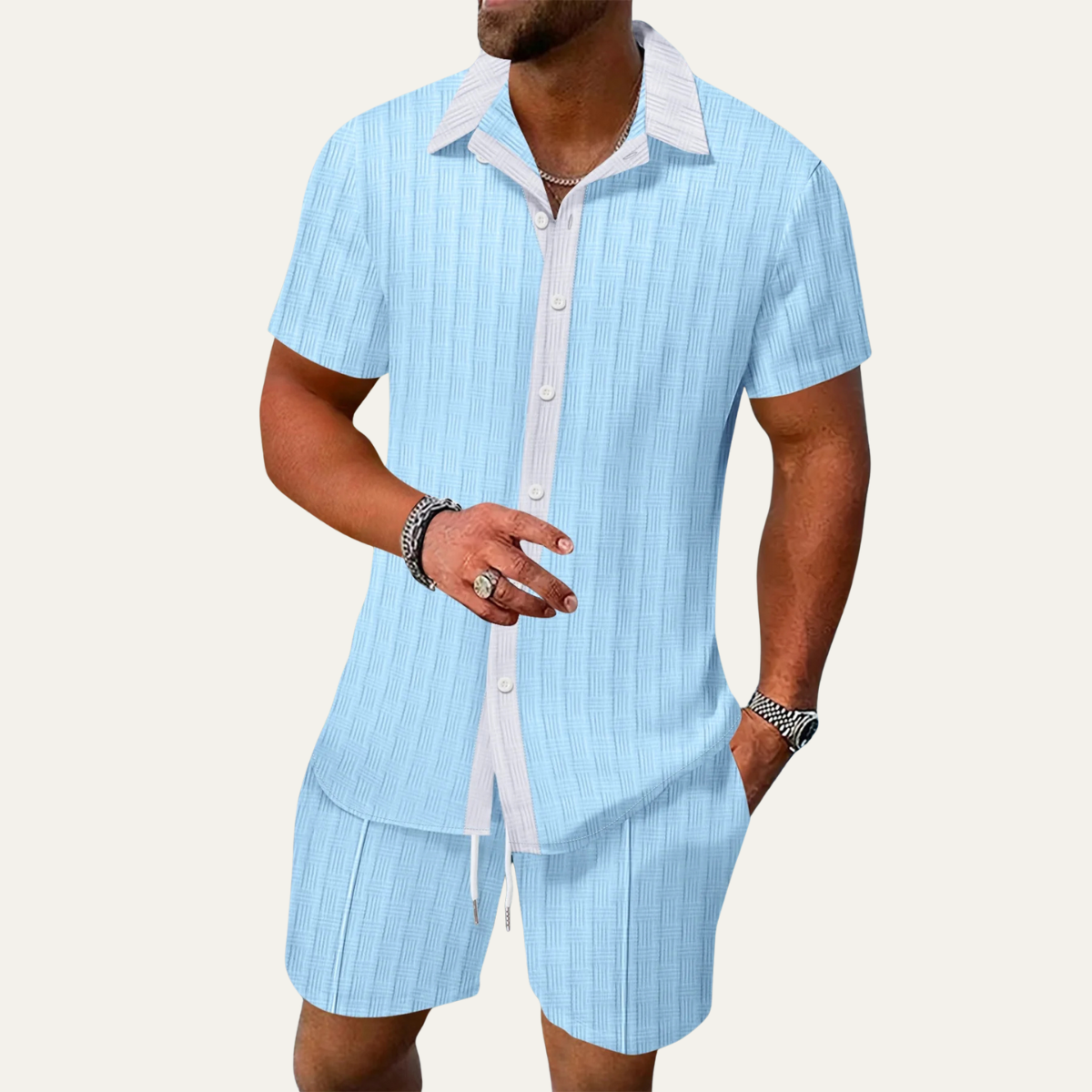 Men's Breathable Short Sleeve Shirt And Shorts Set