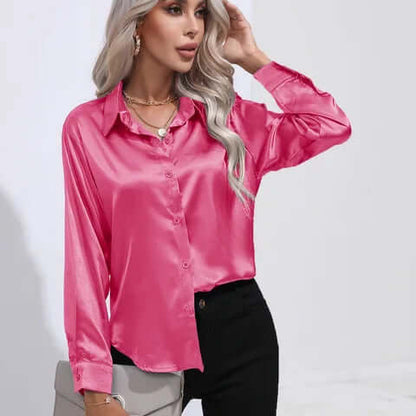 Women's Satin Long Sleeve Blouse Loose Fit