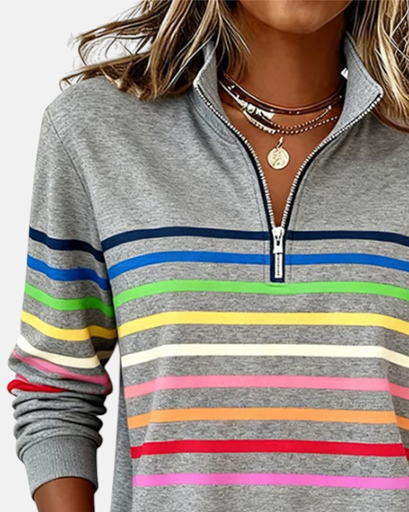 Rainbow Striped Zip Up Sweatshirt