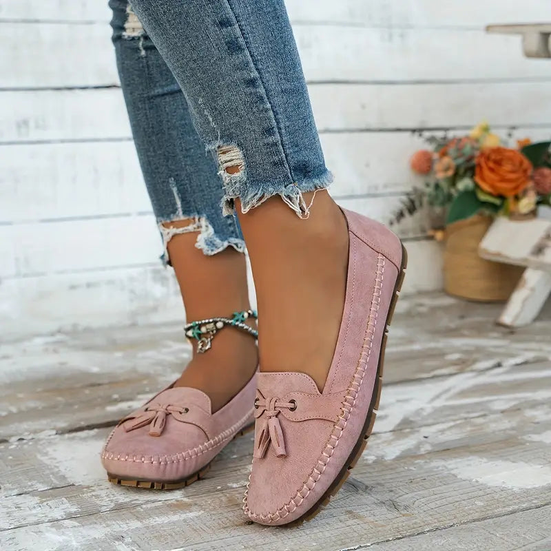 Women's Slip-On Loafers Leather Detail Brown