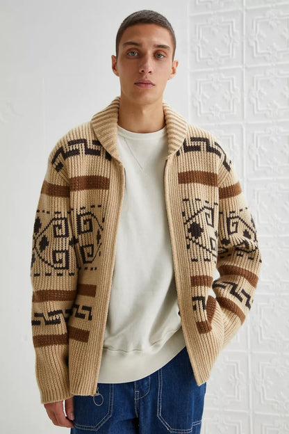 Men's Zipper Cardigan Jacquard Knit Timeless Style