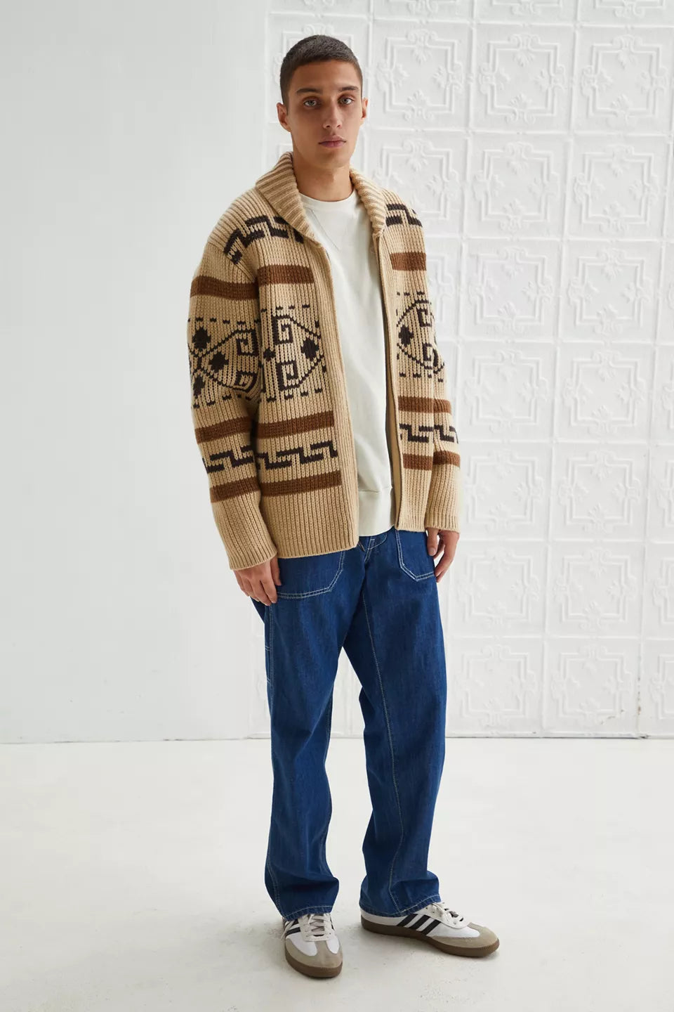 Men's Zipper Cardigan Jacquard Knit Timeless Style