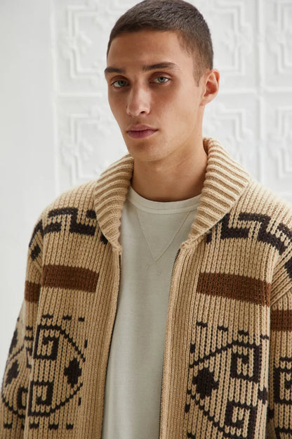 Men's Zipper Cardigan Jacquard Knit Timeless Style