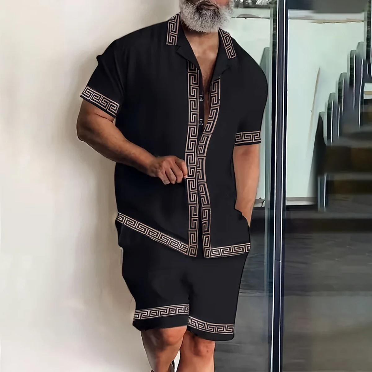 Mens Lightweight Print Shirt And Shorts Set