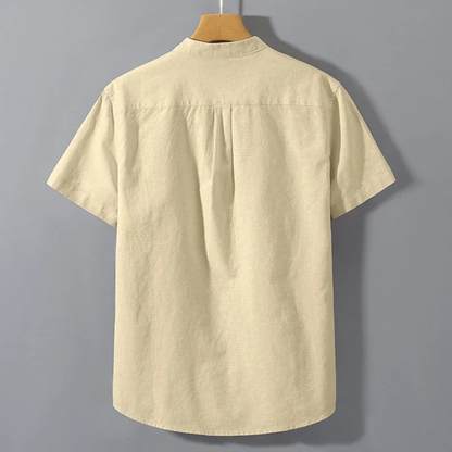 Men's Casual Henley Shirt Stand Collar Cotton