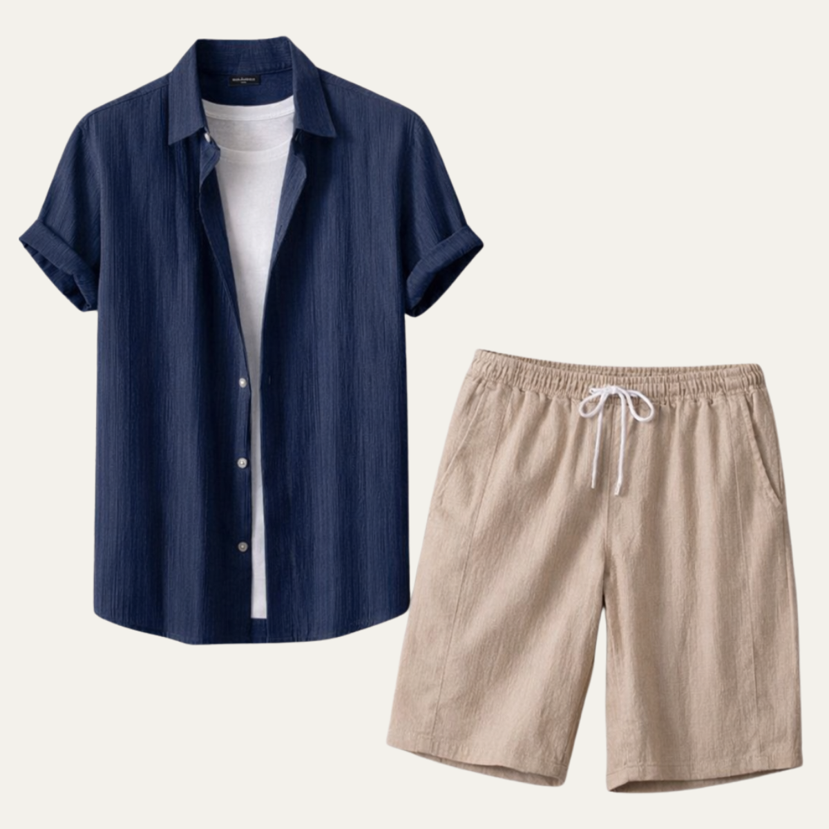 Men's Button Up Shirt And Shorts Set Cotton - Vonnera