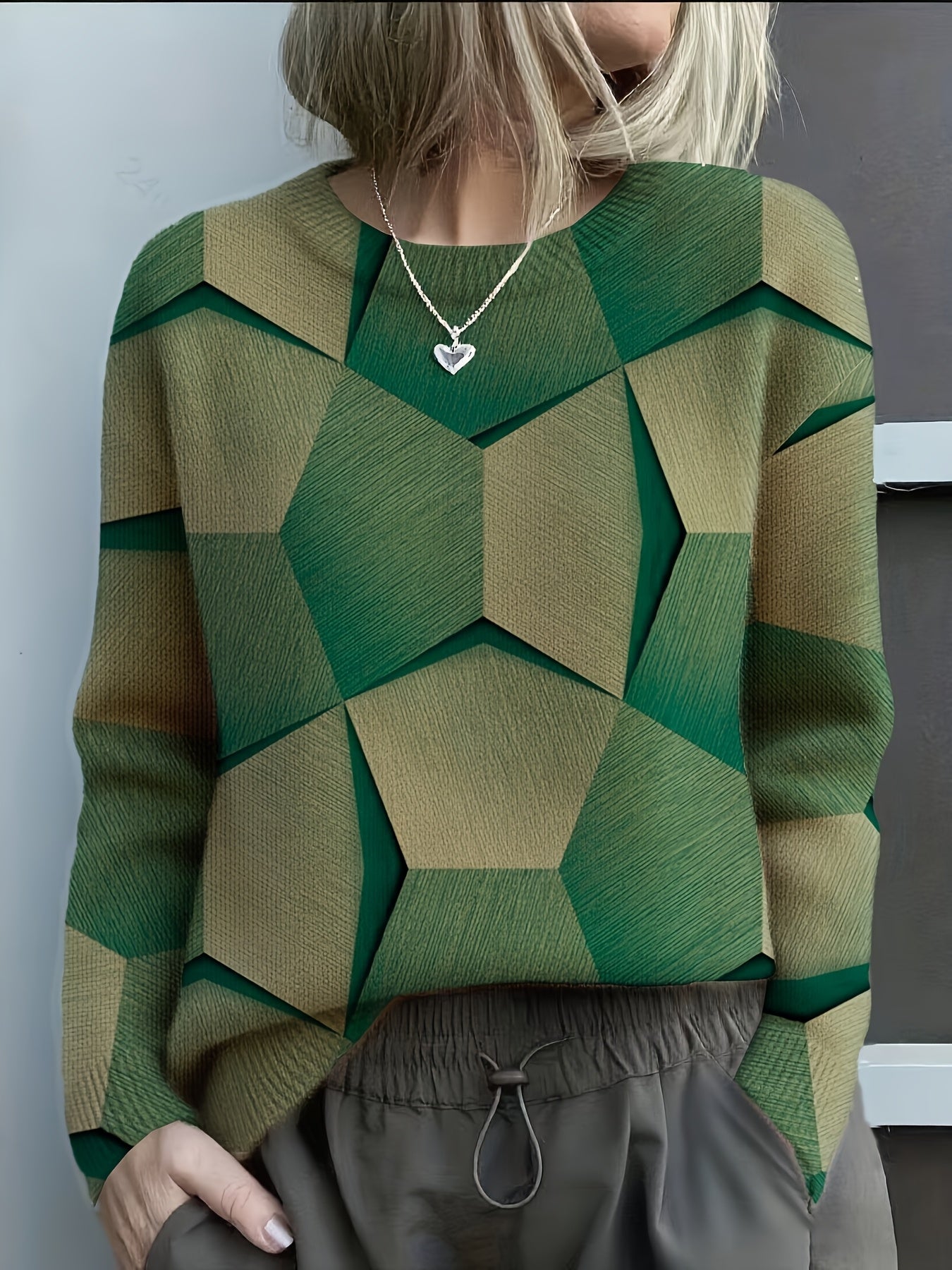 Women's Crewneck Sweater 3D Geometric Design