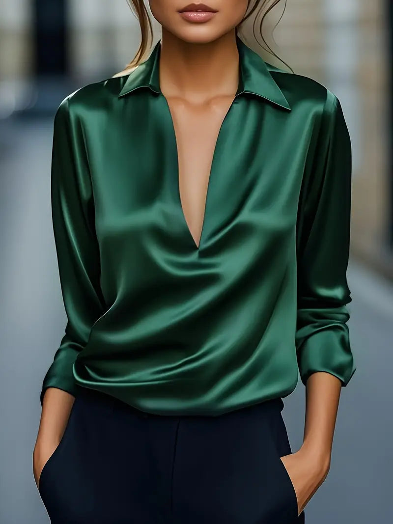 Women's V-Neck Satin Blouse
