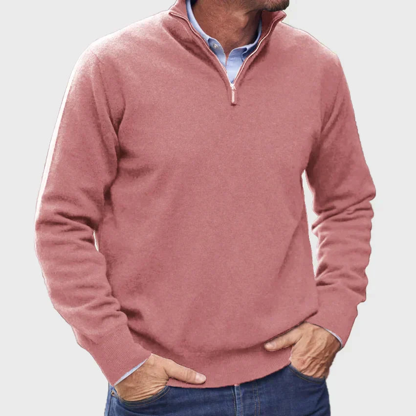 Men's Knit Jumper Half-Zip Ribbed Cuffs