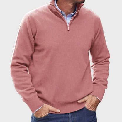 Men's Knit Jumper Half-Zip Ribbed Cuffs