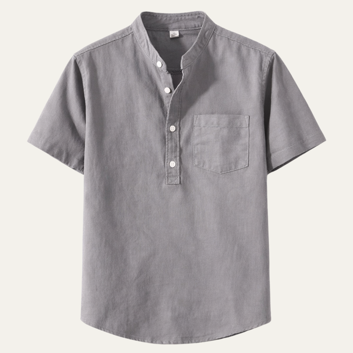 Men's Henley Shirt Stand Collar Cotton Summer Beige - Vonnera