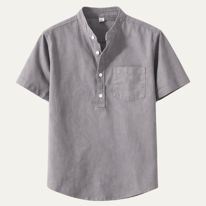 Men's Henley Shirt Stand Collar Cotton Summer Beige - Vonnera