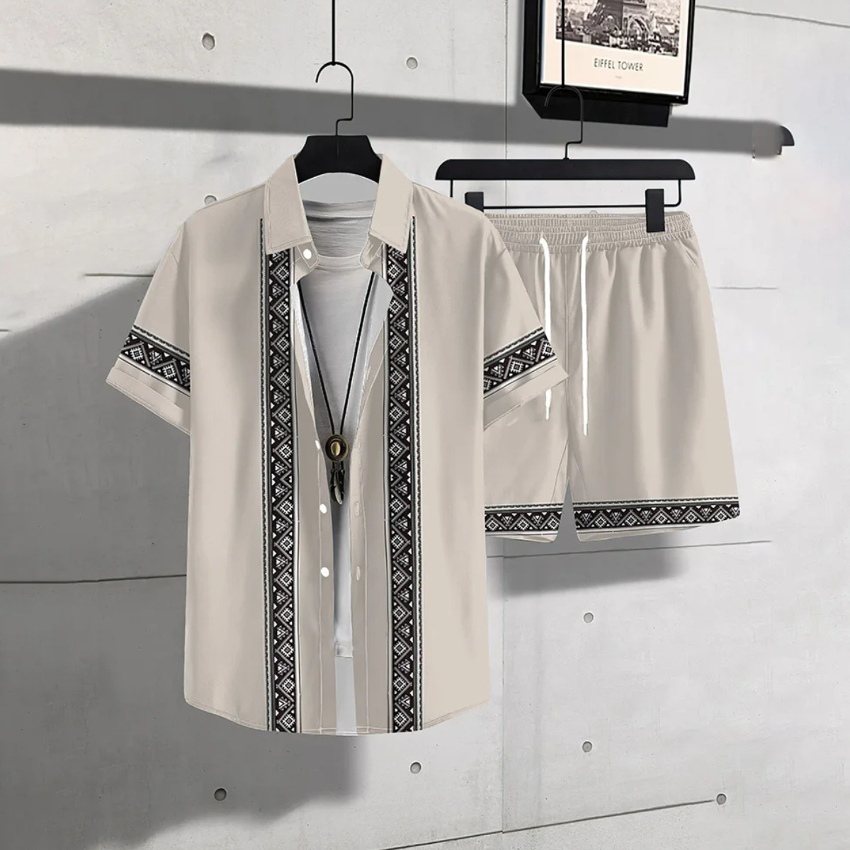 Mens Lightweight Print Shirt And Shorts Set