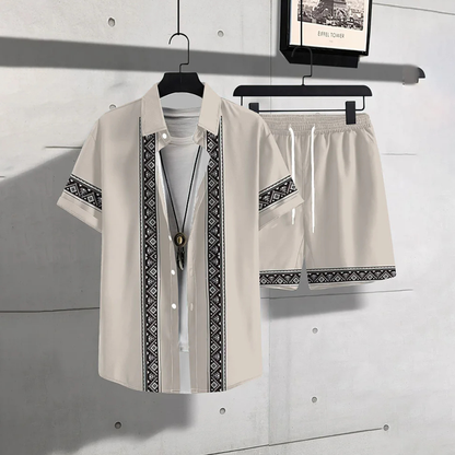 Mens Lightweight Print Shirt And Shorts Set