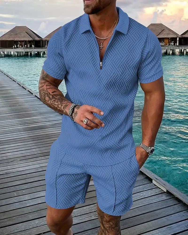 Men's Summer Tracksuit Zipper Collar Casual