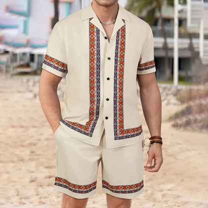 Mens Lightweight Print Shirt And Shorts Set