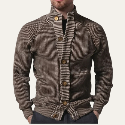 Men's Chunky Knit Cardigan High Collar Winter