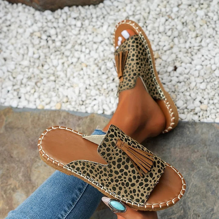 Women's Open Toe Patterned Slide Sandals