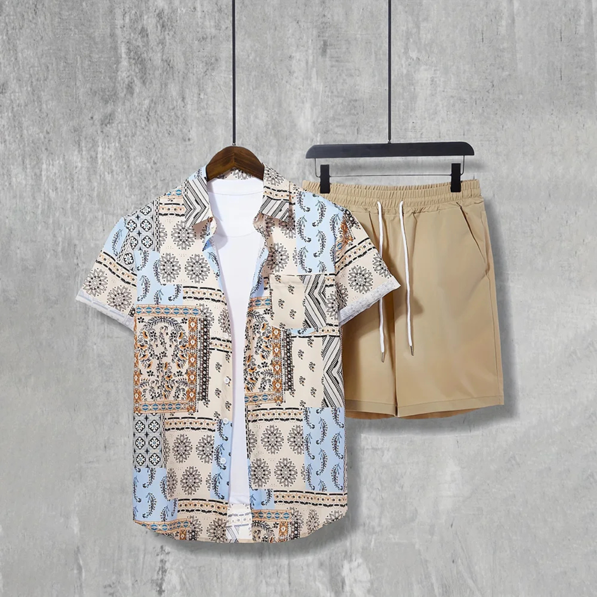 Mens Lightweight Print Shirt And Shorts Set