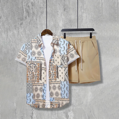 Mens Lightweight Print Shirt And Shorts Set