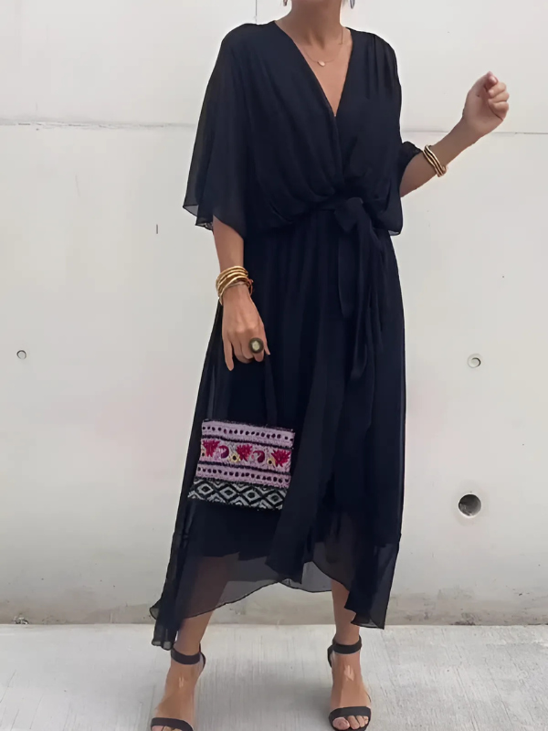 Women's Flowy Midi Wrap Dress - Vonnera