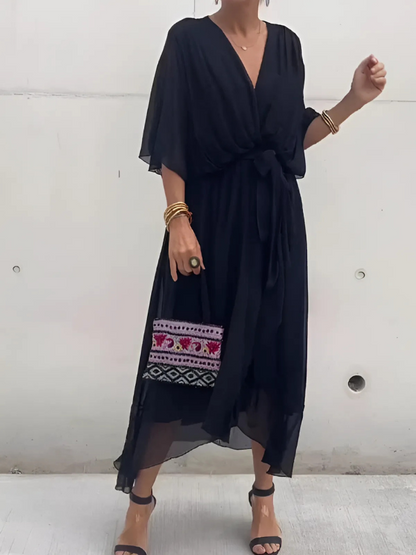 Women's Flowy Midi Wrap Dress - Vonnera