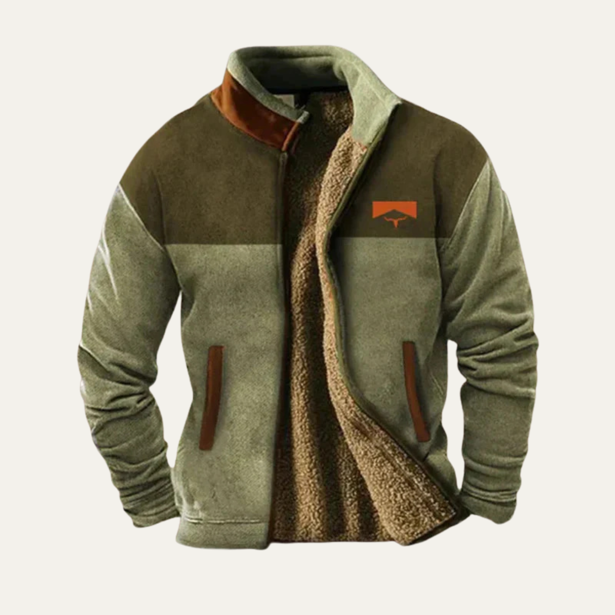 Mens Vintage Winter Coat Sherpa Lined Patterned Sleeves