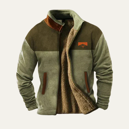 Mens Vintage Winter Coat Sherpa Lined Patterned Sleeves