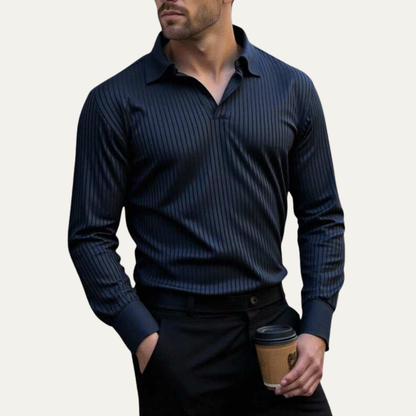 Men's Long Sleeve Polo Shirt Ribbed Knit